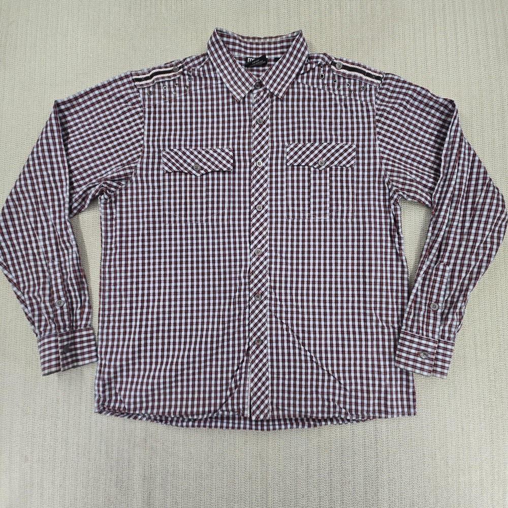 Mecca USA Shirt Mens XL Red Long Sleeve Button Up Epaulet Pockets Streetwear